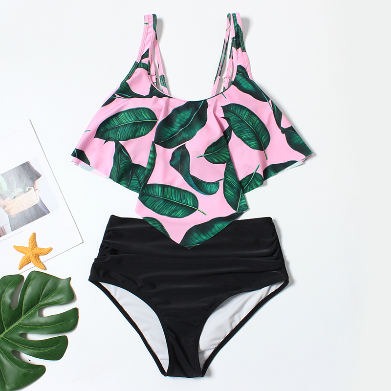 Palm Bliss High-Waisted Ruffle Bikini Set