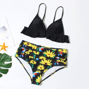 Tropical Charm Ruffled High-Waisted Bikini Set
