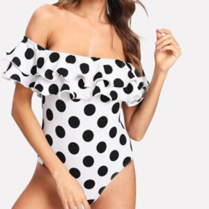 Polka Charm Off-Shoulder Swimsuit