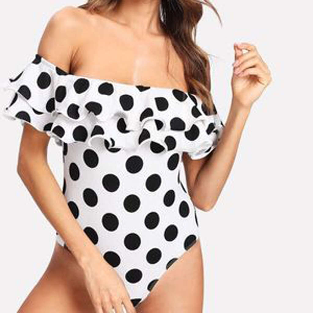 Polka Charm Off-Shoulder Swimsuit