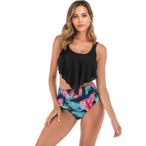 Tropical Breeze High-Waisted Ruffle Bikini Set