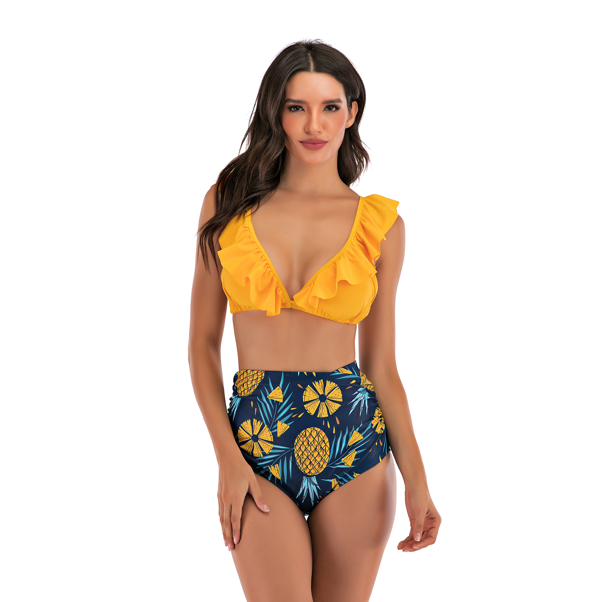 Golden Pineapple Ruffle Bikini Set