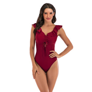Burgundy Elegance Ruffle One-Piece Swimsuit